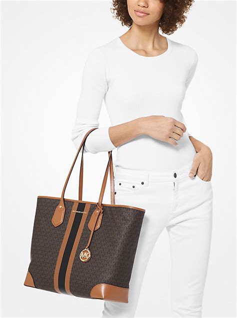 michael michael kors eva large signature logo stripe tote bag|Eva Large Signature Logo Stripe Tote Bag .